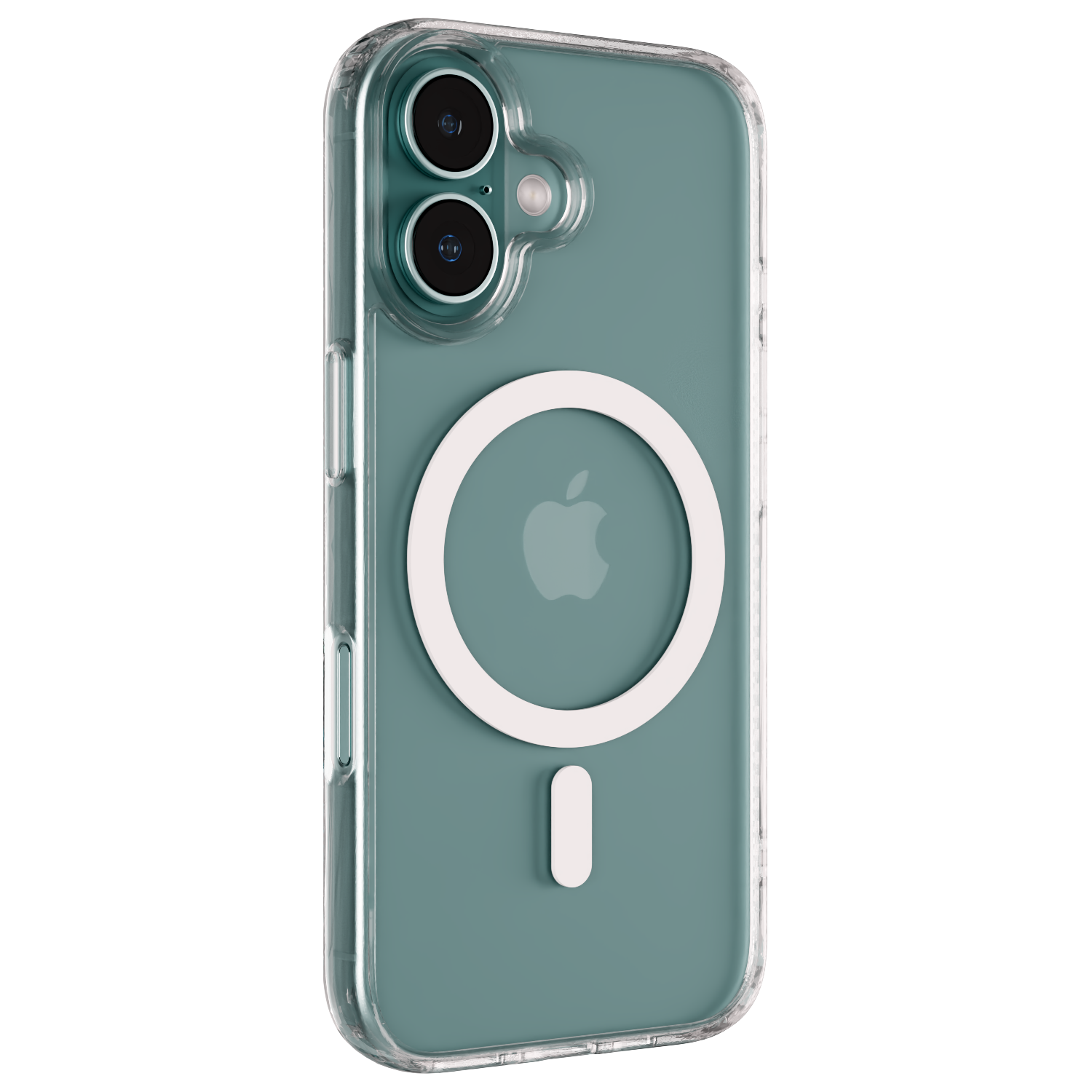 The Āsenaru Lite Hybrid Magsafe Case, a slim 1.3mm iPhone case with transparent TPU bumpers and a rigid polycarbonate back, showcasing full protection and MagSafe compatibility.