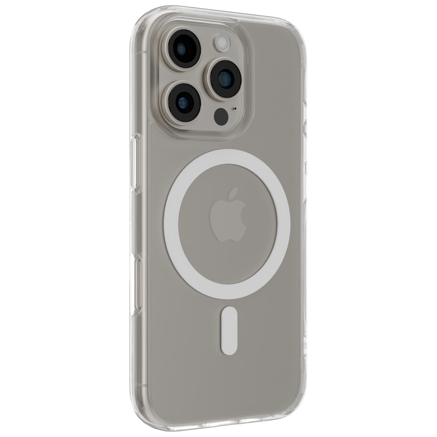 The Āsenaru Lite Hybrid Case, a slim 1.3mm iPhone case with transparent TPU bumpers and a rigid polycarbonate back, showcasing full protection and MagSafe compatibility.